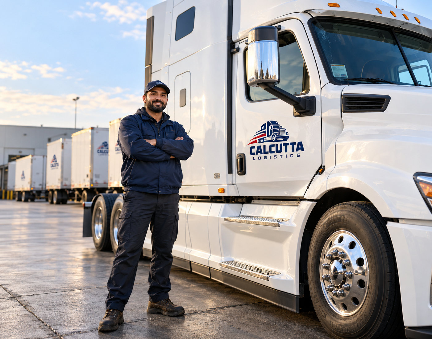 Professional truck driver beside a semi-truck